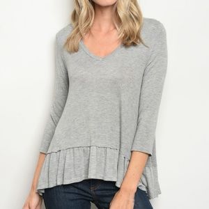 NEW! Ruffled Gray Jersey Sweater Top